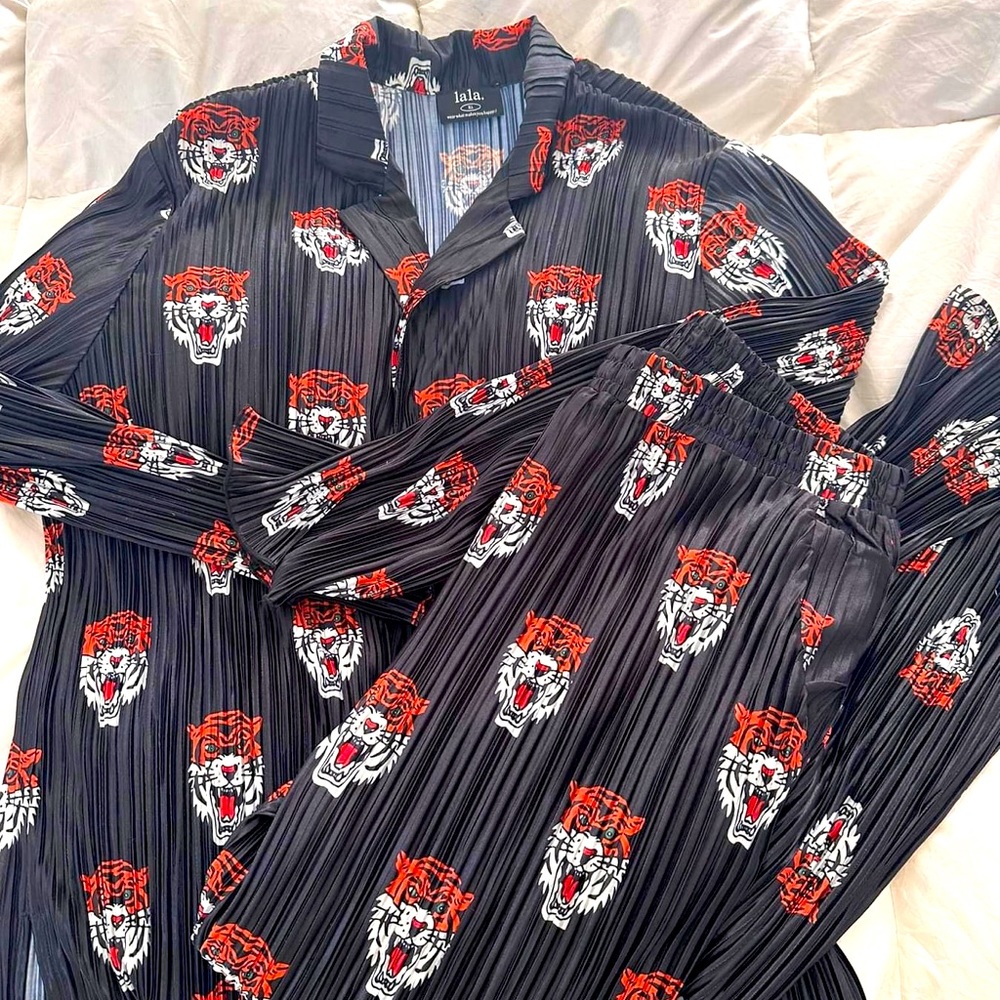 Dressed in Lala tiger plisse top ONLY